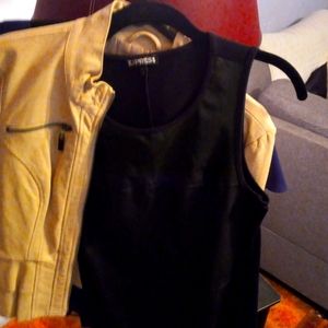 Express petite small women's tight faux leather black little dress